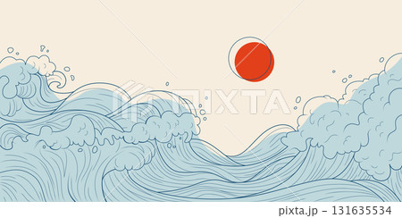 Japanese water wave illustration 131635534