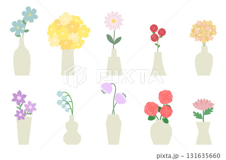 さまざまな花を生けた花器セット 131635660