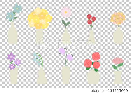 さまざまな花を生けた花器セット 131635660