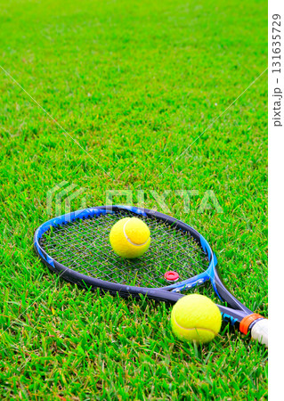 芝の上に置かれたテニスボール 131635729