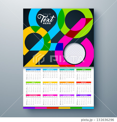 2026 Printable Calendar Design Template with Abstract Number Symbol, Whole Annual Monthly Typography and Copy Space on White Background for New Year. Schedule Planner Illustration for Wall Poster 2026 Printable Calendar Design Template with Abstract Number Symbol, Whole Annual Monthly Typography and Copy Space on White Background for New Year. Schedule Planner Illustration for Wall Poster 131636296