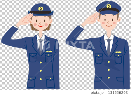 一名敬禮的警察、兩名男子和兩名女子的插圖 131636298