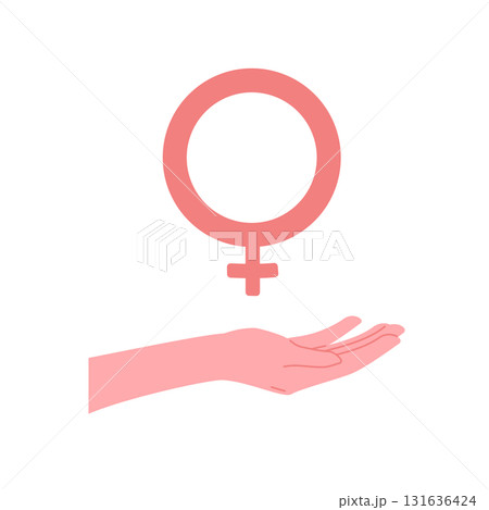 Human Hand Holding Pink Female Icon Cartoon Vector Illustration Isolated on White Background Human Hand Holding Pink Female Icon Cartoon Vector Illustration Isolated on White Background 131636424