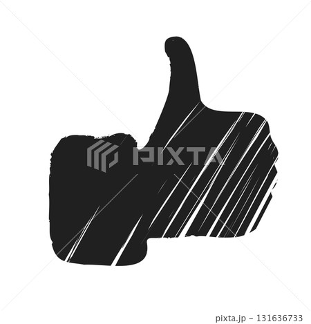 Black Textured Thumbs Up Cartoon Vector Illustration Isolated on White Background 131636733