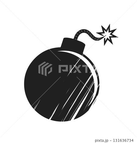Black Textured Bomb Cartoon Vector Illustration Isolated on White Background Black Textured Bomb Cartoon Vector Illustration Isolated on White Background 131636734