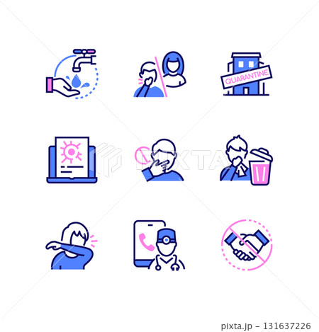 Coronavirus protective measures - line design style icons Coronavirus protective measures - line design style icons 131637226