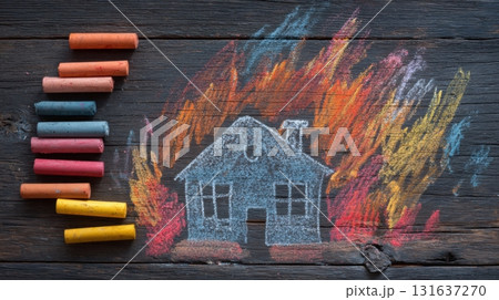 Chalk drawing on rustic wooden boards 131637270