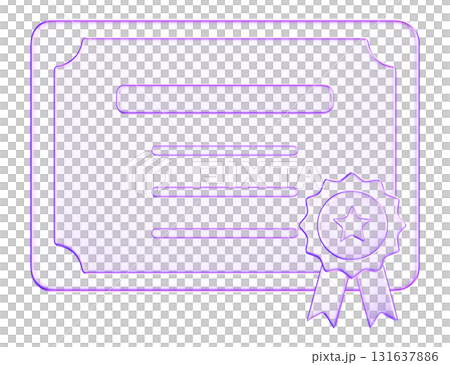 3D glassmorphism certificate icon with ribbon. Glossy minimal symbol representing achievement, award, education, and recognition 3D glassmorphism certificate icon with ribbon. Glossy minimal symbol representing achievement, award, education, and recognition 131637886