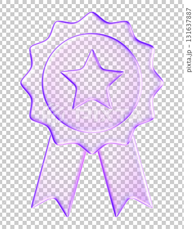 3D glassmorphism ribbon badge icon with star. Glossy purple minimal style representing reward, achievement, and excellence 3D glassmorphism ribbon badge icon with star. Glossy purple minimal style representing reward, achievement, and excellence 131637887