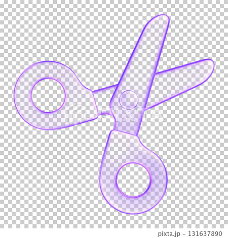 3D glassmorphism scissors icon. Minimal glossy purple design representing cutting, crafting, and creation. 131637890