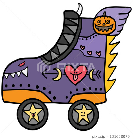 halloween Colorful roller skate with fun, whimsical designs. in doodle color line style 131638079