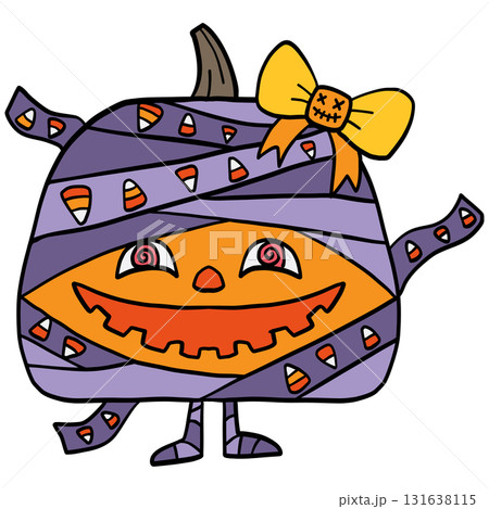 halloween Colorful pumpkin character with a playful design. in doodle color line style halloween Colorful pumpkin character with a playful design. in doodle color line style 131638115