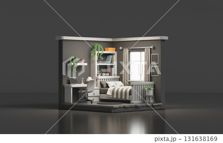 Isometric Modern Cozy Bedroom Interior. 3D Rendering. 131638169