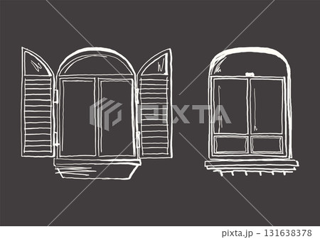 Hand drawn vintage window vector illustrationのイラスト素材 [131638378] - PIXTA
