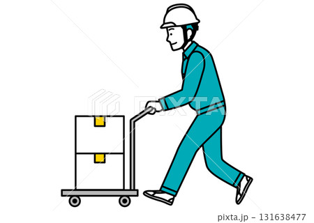 台車で荷物を運ぶ作業員の男性 131638477