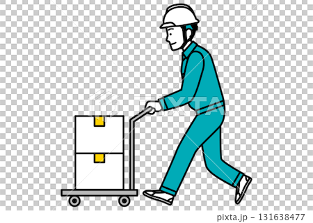 Male worker carrying luggage on a cart 131638477