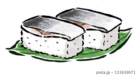 バッテラ2貫　筆タッチ手描きイラスト 131639071