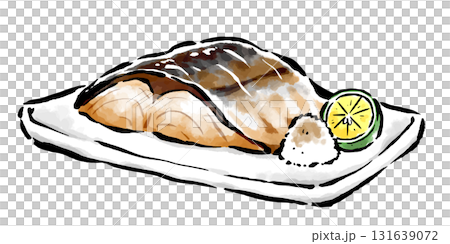 鯖の塩焼き 筆タッチ手描きイラスト 鯖の塩焼き 筆タッチ手描きイラスト 131639072