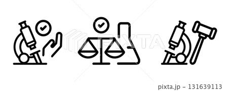 ethical principles in scientific research icons feature microscope balance scale and gavel responsible conduct integrity and legal governance in science 131639113
