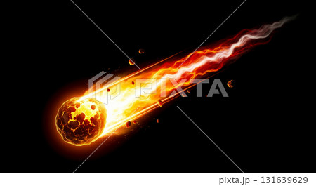 Stylized Fiery Meteor Overlay illustration with burning asteroid and glowing energy tail, isolated on black background for fantasy or science fiction visual effects Stylized Fiery Meteor Overlay illustration with burning asteroid and glowing energy tail, isolated on black background for fantasy or science fiction visual effects 131639629