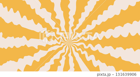 Groovy rough starburst background. Retro spiral yellow sun rays abstract distressed illustration. Vector wavy retro decoration. Radial carnival stripes vintage backdrop Groovy rough starburst background. Retro spiral yellow sun rays abstract distressed illustration. Vector wavy retro decoration. Radial carnival stripes vintage backdrop 131639906