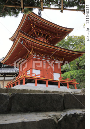 西国三十三所観音霊場、第20番札所「善峯寺」護摩堂側から遊龍の松越しに見る多宝塔と経堂 131640335