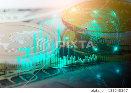 Modern way of exchange. Bitcoin is convenient payment in global economy market. Virtual digital currency and financial investment trade concept. Abstract cryptocurrency with gold bitcoin background. 131640367