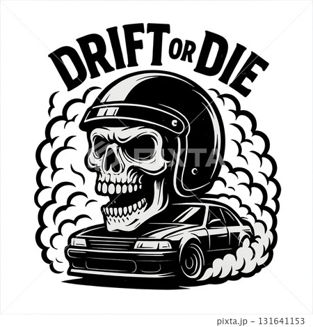 Drift or Die Skull Car Illustration 131641153