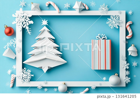 Creative holiday postcard design featuring a paper cutout Christmas tree Creative holiday postcard design featuring a paper cutout Christmas tree 131641205