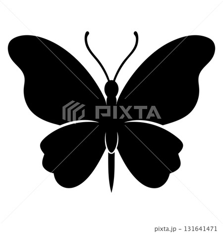 Butterfly silhouette with rounded wings isolated on white background, a symbol of transformation 131641471