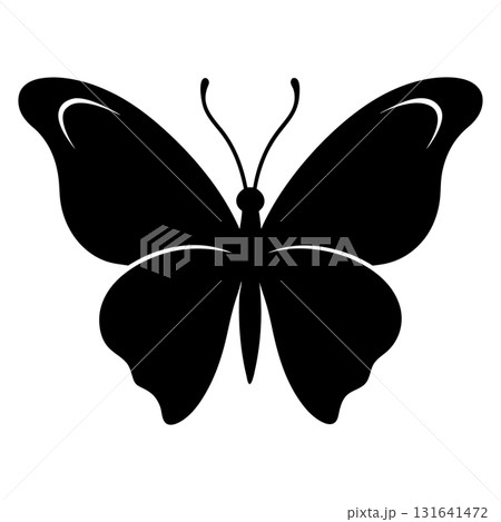 Butterfly silhouette with elegant wing patterns isolated on white background, a symbol of grace Butterfly silhouette with elegant wing patterns isolated on white background, a symbol of grace 131641472