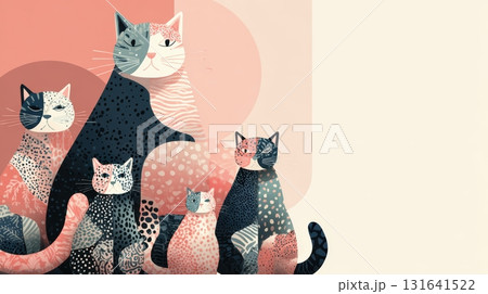 Colorful Artistic Cats Illustration with Modern Geometric Elements 131641522