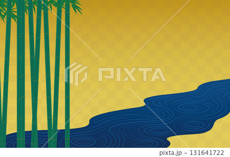 日本画風の背景。竹林と小川のイラスト。 日本画風の背景。竹林と小川のイラスト。 131641722