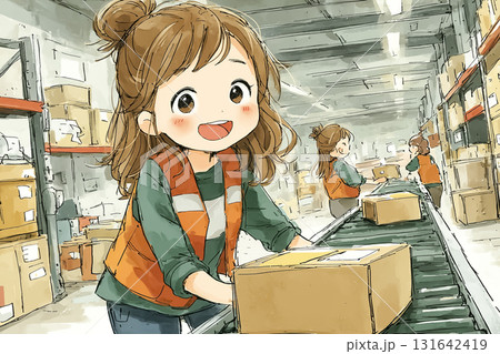 美優シリーズ：コンベアラインで仕分け作業をする美優 131642419