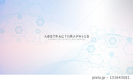 Health care or medical abstract background with hexagons, lines and dots. Scientific innovation banner template concept. Biology and pharmaceutical technology background. Vector illustration. 131643081