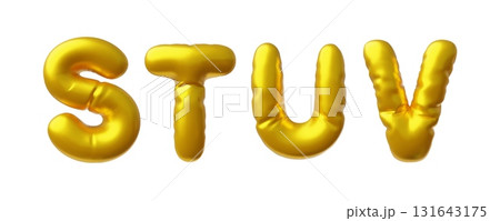 English alphabet uppercase letter S T U V from golden air inflated balloon 3D vector icons, render puffy foil type font 131643175