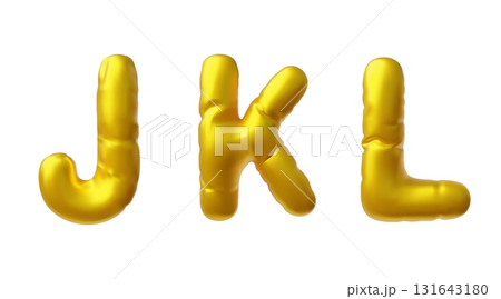 English alphabet uppercase letters J K L from golden air inflated balloon, 3D render vector foil puffy type font symbols English alphabet uppercase letters J K L from golden air inflated balloon, 3D render vector foil puffy type font symbols 131643180