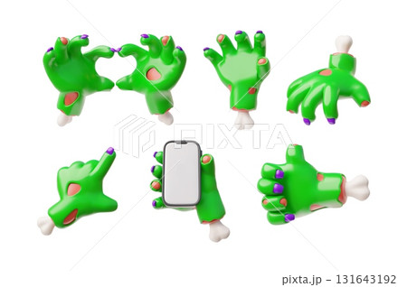 Creepy zombie hand gestures 3D vector set, dead rotting flesh and bones, corpse arm thumbs up, heart sign, walking dead Creepy zombie hand gestures 3D vector set, dead rotting flesh and bones, corpse arm thumbs up, heart sign, walking dead 131643192