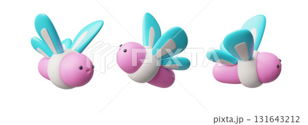 Butterfly different sides view realistic 3D plastic style vector icons set, cartoon fly insect with wings, wild fauna Butterfly different sides view realistic 3D plastic style vector icons set, cartoon fly insect with wings, wild fauna 131643212