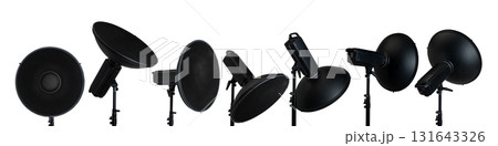 Collection set of professional studio lighting equipment isolated over a white background Collection set of professional studio lighting equipment isolated over a white background 131643326