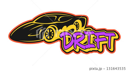 Auto drift race retro Y2K sticker or print. Auto motorsport retro vector label, speed racing grand prix Y2K patch. Formula 1, drift competition tag with racing car and violet color typography Auto drift race retro Y2K sticker or print. Auto motorsport retro vector label, speed racing grand prix Y2K patch. Formula 1, drift competition tag with racing car and violet color typography 131643535