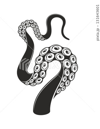 Octopus tentacles tattoo. Kraken or squid monster. Vector monochrome fluid marine life motif with sea creature symbolizing mystery and power. Nautical and ocean inspired body art with Cthulhu arm Octopus tentacles tattoo. Kraken or squid monster. Vector monochrome fluid marine life motif with sea creature symbolizing mystery and power. Nautical and ocean inspired body art with Cthulhu arm 131643601