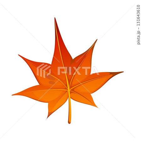 Cartoon autumn maple leaf with jagged edges, red and orange colors and veins. Isolated vector fallen foliage, symbol of seasonal change and forest flora. Bright falling leaf fall season nature element 131643610