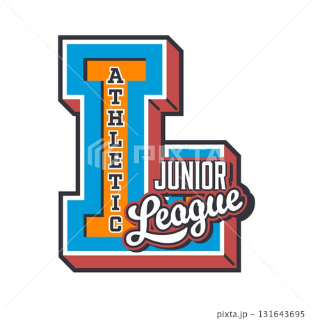 Varsity sport letter L, academy league patch label. Athletic league label vector sticker, varsity campus champion emblem patch. Sport team typography sign print with vintage handwritten typography Varsity sport letter L, academy league patch label. Athletic league label vector sticker, varsity campus champion emblem patch. Sport team typography sign print with vintage handwritten typography 131643695
