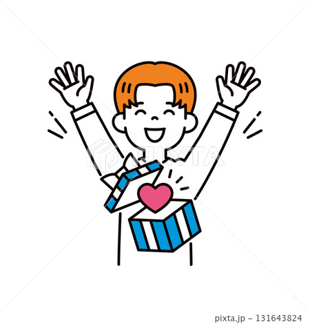 抽選に当たって喜ぶ、若い男性のシンプルな上半身ベクターイラスト素材＿ハート 131643824