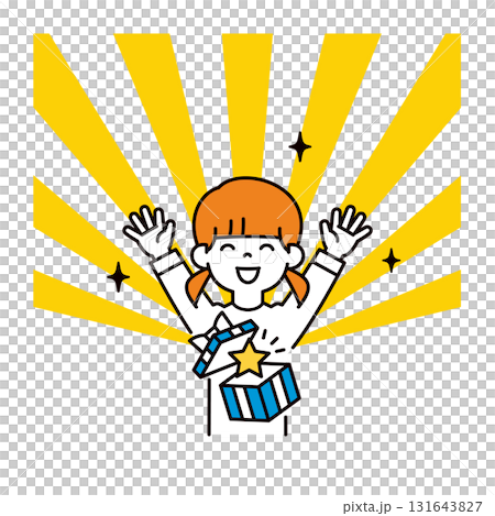 集中線と、ギフトボックスをもらって喜ぶ可愛い女の子の上半身ベクターイラスト素材_星 集中線と、ギフトボックスをもらって喜ぶ可愛い女の子の上半身ベクターイラスト素材_星 131643827