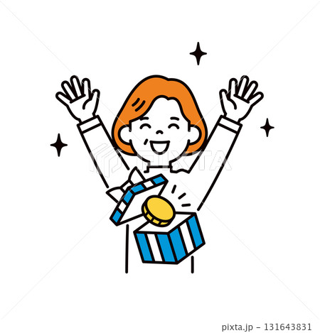キャンペーンに当選して喜ぶ、お年寄りの女性のシンプルな上半身ベクターイラスト素材＿コイン 131643831