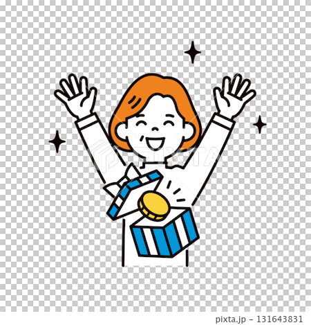 キャンペーンに当選して喜ぶ、お年寄りの女性のシンプルな上半身ベクターイラスト素材＿コイン 131643831