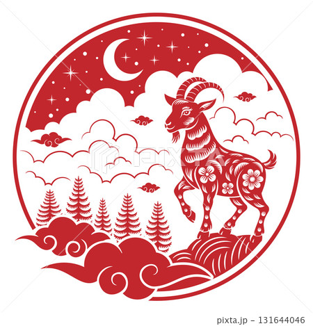 Year of The Ram or Goat 2027 sign or symbol with papercut style. Translation : Goat 131644046