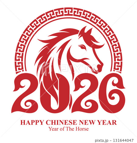 Year of the horse Zodiac Sign with 2026 number and frame Translation : Horse Year of the horse Zodiac Sign with 2026 number and frame Translation : Horse 131644047